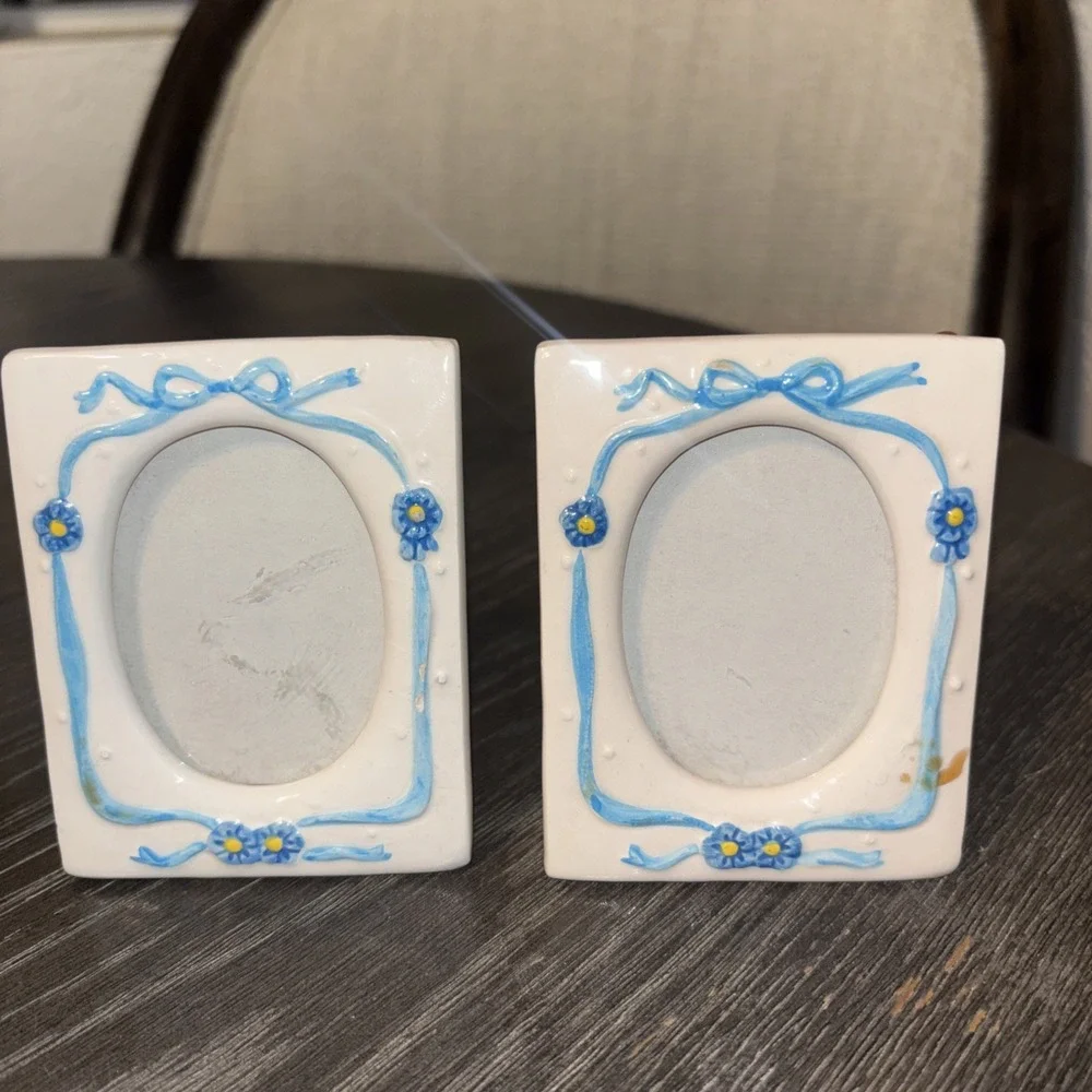 Vintage Romantic Square Porcelain Blue Bows Fits 2x3 Photos‎ Set 2